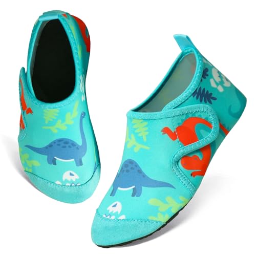 TMEOG Badeschuhe Kinder Wasserschuhe Kleinkind Schwimmschuhe Strandschuhe rutschfeste Aquaschuhe mit Klettverschluss Wattschuhe Meerschuhe Barfussschuhe für Jungen Mädchen(22/23 EU,Dinosaurier) von TMEOG