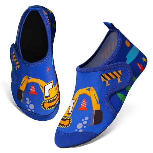 TMEOG Badeschuhe Kinder Wasserschuhe Kleinkind Schwimmschuhe Strandschuhe rutschfeste Aquaschuhe mit Klettverschluss Wattschuhe Meerschuhe Barfussschuhe für Jungen Mädchen(24/25 EU,Bagger) von TMEOG