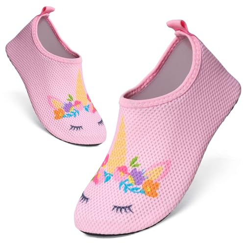 TMEOG Badeschuhe Kinder Wasserschuhe Schwimmschuhe Kleinkind Strandschuhe Aquaschuhe rutschfeste Wattschuhe Meerschuhe Barfussschuhe für Jungen Mädchen(24/25 EU,UC-Rosa) von TMEOG