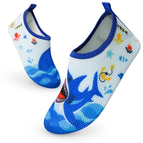 TMEOG Badeschuhe Kinder Wasserschuhe Schwimmschuhe Kleinkind Strandschuhe Aquaschuhe rutschfeste Wattschuhe Meerschuhe Barfussschuhe für Jungen Mädchen(28/29 EU,Hai-Weiß) von TMEOG