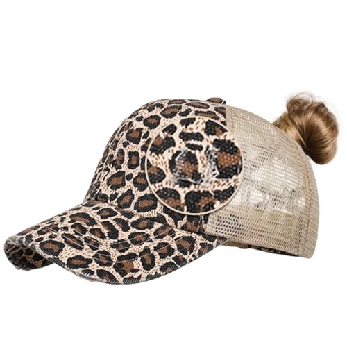 TMEOG Baseball Cap Damen Basecap Frauen Kappe mit Netz Pferdeschwanz Cap mit Loch für Zopf Baseballkappe Sommer Cappy Unifarben Sportkappe Atmungsaktiv(Leopard) von TMEOG