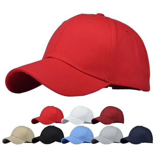 TMEOG Cap Damen Herren Basecap Sommer Kappe Baseball Caps Unifarben Pferdeschwanz Cap mit Loch für Zopf Baseballkappe Cappy Frauen Männer Sportkappe Atmungsaktiv(Rot,54-60cm) von TMEOG