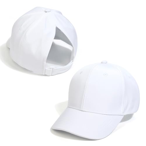 TMEOG Cap Damen Herren Basecap Sommer Kappe Baseball Caps Unifarben Pferdeschwanz Cap mit Loch für Zopf Baseballkappe Cappy Frauen Männer Sportkappe Atmungsaktiv(Weiß,56-59cm) von TMEOG