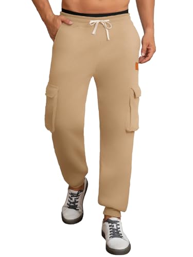 TMEOG Jogginghose Herren Sweatpants Trainingshose mit Elastischem Brachliegen Jogginghosen für Herren mit Taschen (Khaki XXL) von TMEOG