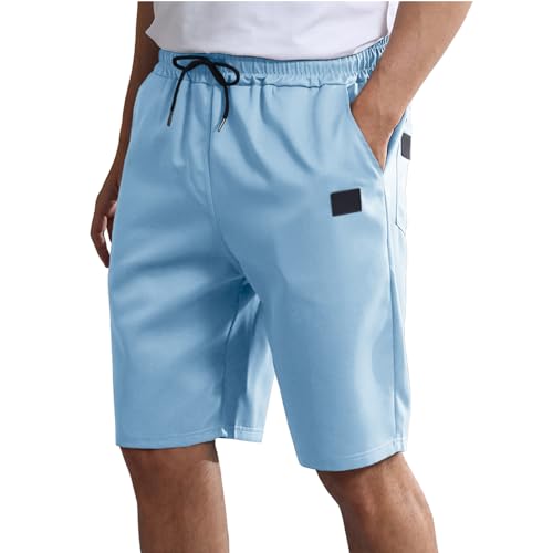 TMEOG Kurze Hosen Herren Sommer Shorts mit Kordelzug Stoffhose Kurz Bermuda Chino Shorts Gummibund Freizeithose Kurz Sommerhose Sporthose Gym Strand Shorts mit Taschen für Herren(Blau,XXL) von TMEOG