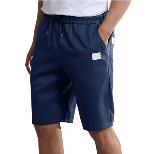 TMEOG Kurze Hosen Herren Sommer Shorts mit Kordelzug Stoffhose Kurz Bermuda Chino Shorts Gummibund Freizeithose Kurz Sommerhose Sporthose Gym Strand Shorts mit Taschen für Herren(Dunkelblau,S) von TMEOG