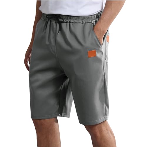 TMEOG Kurze Hosen Herren Sommer Shorts mit Kordelzug Stoffhose Kurz Bermuda Chino Shorts Gummibund Freizeithose Kurz Sommerhose Sporthose Gym Strand Shorts mit Taschen für Herren(Grau,S) von TMEOG