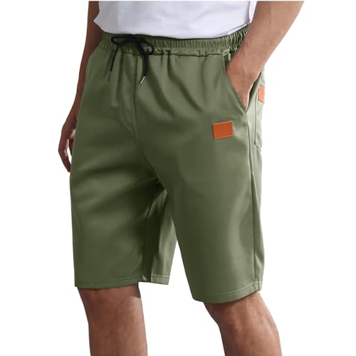 TMEOG Kurze Hosen Herren Sommer Shorts mit Kordelzug Stoffhose Kurz Bermuda Chino Shorts Gummibund Freizeithose Kurz Sommerhose Sporthose Gym Strand Shorts mit Taschen für Herren(Grün,S) von TMEOG