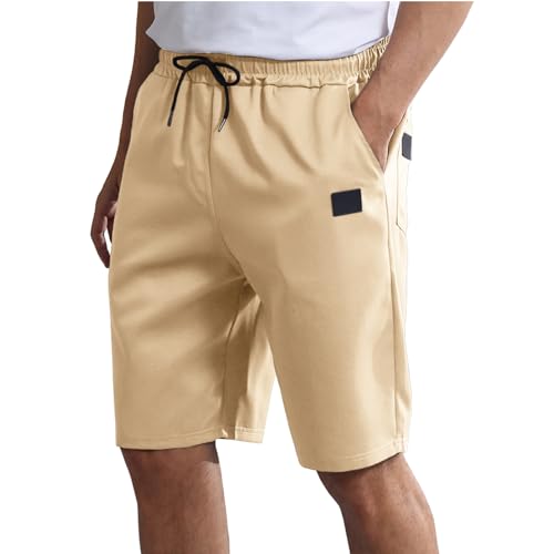 TMEOG Kurze Hosen Herren Sommer Shorts mit Kordelzug Stoffhose Kurz Bermuda Chino Shorts Gummibund Freizeithose Kurz Sommerhose Sporthose Gym Strand Shorts mit Taschen für Herren(Khaki,M) von TMEOG