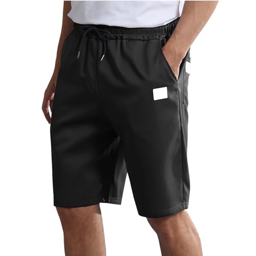 TMEOG Kurze Hosen Herren Sommer Shorts mit Kordelzug Stoffhose Kurz Bermuda Chino Shorts Gummibund Freizeithose Kurz Sommerhose Sporthose Gym Strand Shorts mit Taschen für Herren(Schwarz,M) von TMEOG