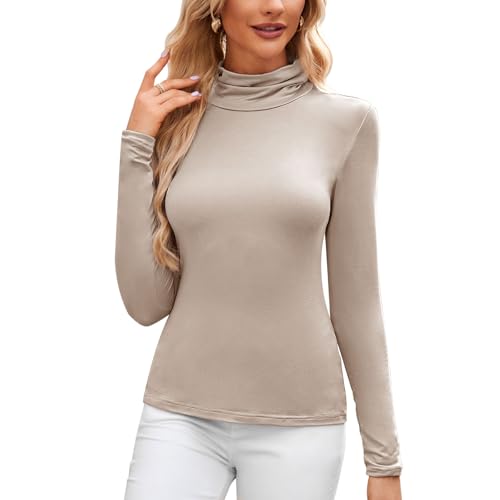 TMEOG Rollkragenshirt Damen Langarmshirt Eng Rollkragenpullover Dünn, Unterziehrolli Turtleneck Pullover Basic Rolli Langarm Thermoshirt Rollkragenpulli Thermooberteil für Damen(Aprikose,L) von TMEOG