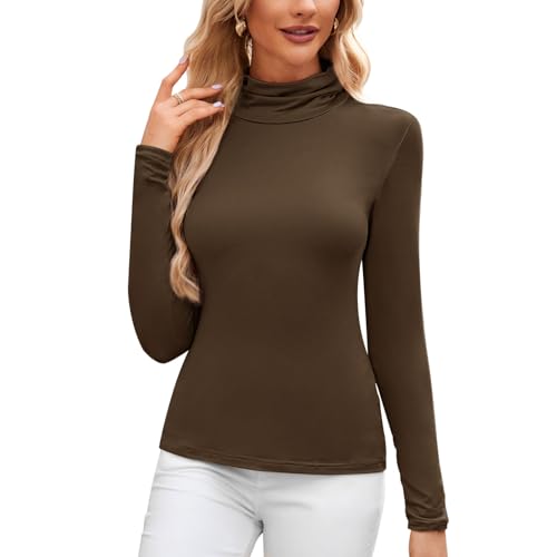 TMEOG Rollkragenshirt Damen Langarmshirt Eng Rollkragenpullover Dünn, Unterziehrolli Turtleneck Pullover Basic Rolli Langarm Thermoshirt Rollkragenpulli Thermooberteil für Damen(Braun,S) von TMEOG