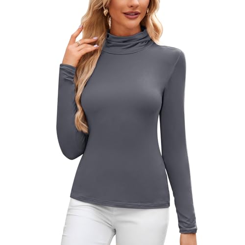 TMEOG Rollkragenshirt Damen Langarmshirt Eng Rollkragenpullover Dünn, Unterziehrolli Turtleneck Pullover Basic Rolli Langarm Thermoshirt Rollkragenpulli Thermooberteil für Damen(Grau,S) von TMEOG