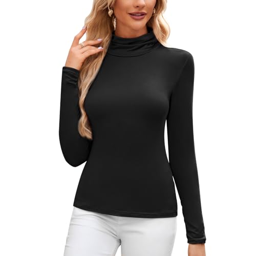 TMEOG Rollkragenshirt Damen Langarmshirt Eng Rollkragenpullover Dünn, Unterziehrolli Turtleneck Pullover Basic Rolli Langarm Thermoshirt Rollkragenpulli Thermooberteil für Damen(Schwarz,S) von TMEOG