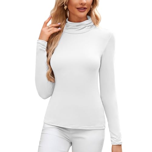 TMEOG Rollkragenshirt Damen Langarmshirt Eng Rollkragenpullover Dünn, Unterziehrolli Turtleneck Pullover Basic Rolli Langarm Thermoshirt Rollkragenpulli Thermooberteil für Damen(Weiß,L) von TMEOG