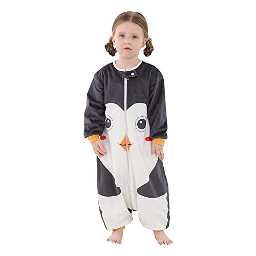 TMEOG Schlafsack mit Füßen Baby Schlafanzug Schlummersack mit Ärmeln Kleinkind Schlafoverall Baby Pyjamas Strampler Mädchen Junge Schlafstrampler Kinder 1-6Jahre(Pinguine, 5-6 Jahre) von TMEOG
