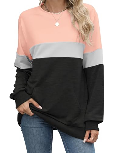 TMEOG Sweatshirt Damen Ohne Kapuze Rundhals Langarmshirt Pullover Lässig Niedlich Oberteile Herbst (Mehrfarbig M) von TMEOG
