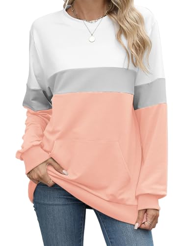 TMEOG Sweatshirt Damen Ohne Kapuze Rundhals Langarmshirt Pullover Lässig Niedlich Oberteile Herbst (Mehrfarbig S) von TMEOG