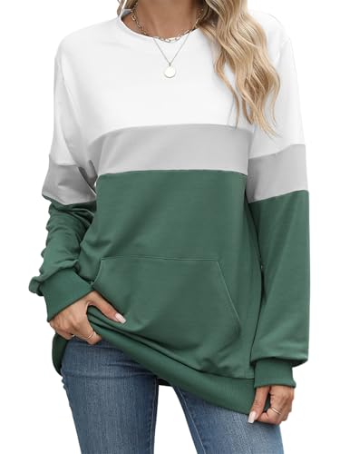 TMEOG Sweatshirt Damen Ohne Kapuze Rundhals Langarmshirt Pullover Lässig Niedlich Oberteile Herbst (Mehrfarbig XXL) von TMEOG