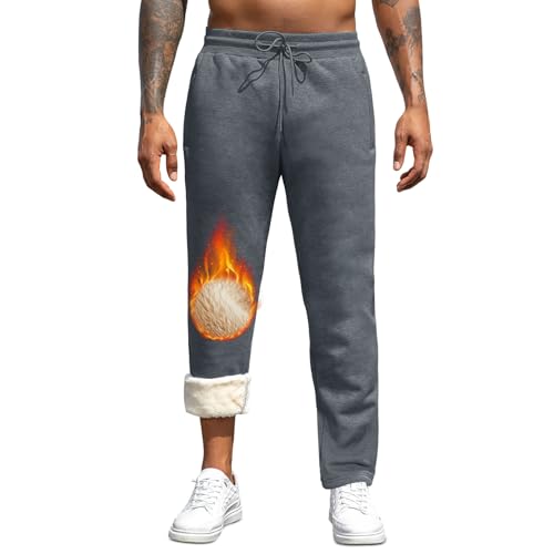 TMEOG Thermo Jogginghose Herren Baumwolle Sweatpants Warme Winterhose Freizeithose Trainingshose Gefütterte Sherpa Hose Flauschig Kuschelhose Haushose Fleecehose für Herren(Dunkelgrau,XS) von TMEOG