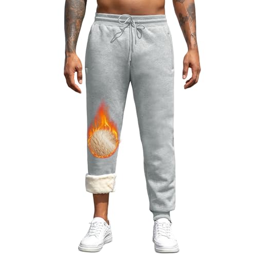 TMEOG Thermo Jogginghose Herren Baumwolle Sweatpants Warme Winterhose Freizeithose Trainingshose Gefütterte Sherpa Hose Flauschig Kuschelhose Haushose Fleecehose für Herren(Hellgrau, XS) von TMEOG