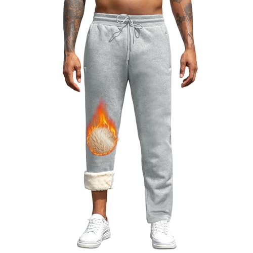 TMEOG Thermo Jogginghose Herren Baumwolle Sweatpants Warme Winterhose Freizeithose Trainingshose Gefütterte Sherpa Hose Flauschig Kuschelhose Haushose Fleecehose für Herren(Hellgrau,XS) von TMEOG