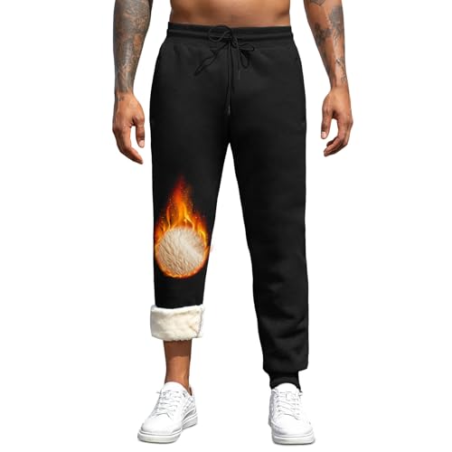 TMEOG Thermo Jogginghose Herren Baumwolle Sweatpants Warme Winterhose Freizeithose Trainingshose Gefütterte Sherpa Hose Flauschig Kuschelhose Haushose Fleecehose für Herren(Schwarz, S) von TMEOG