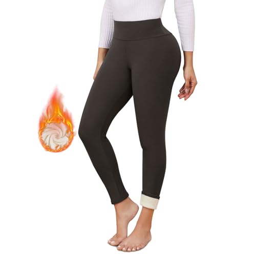 TMEOG Thermo Leggings Damen Gefüttert Thermoleggins Fleece Leggins Winter Thermohose High Waist Leggings Warme Laufhose Sporthose Yogahose mit Teddyfutter Thermounterwäsche Damen(Dunkelgrau,XL) von TMEOG