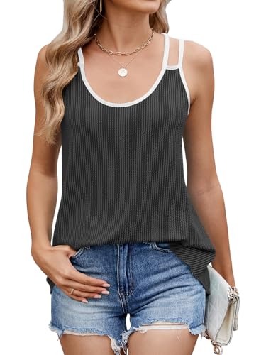 TMEOG Top Damen Sommer Tank Top Locker Spaghetti Träger Tops Ärmelloses Oberteile Tunika Trägershirt Longtop Elegant Achselshirts Camisole Top Tshirt für Damen(Schwarz,M) von TMEOG