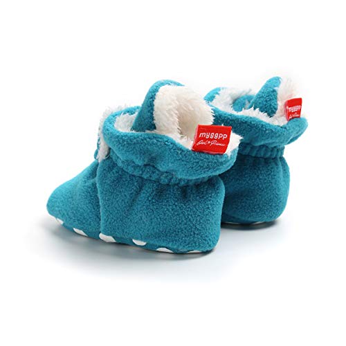 TMEOG Unisex-Baby Krabbelschuhe Winterschuhe Wollschuhe Neugeborenes Stiefel Booties Gefütterte Boots Thermoschuhe(Blau_Pelzige,0-6 Monate) von TMEOG