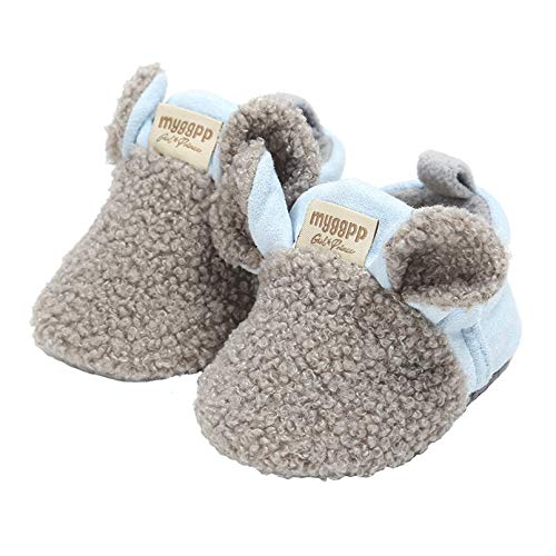 TMEOG Unisex-Baby Neugeborenes Fleece Booties Bio Baumwoll-Futter und rutschfeste Greifer Winterschuhe (0-6 Monate, E_Grau) von TMEOG