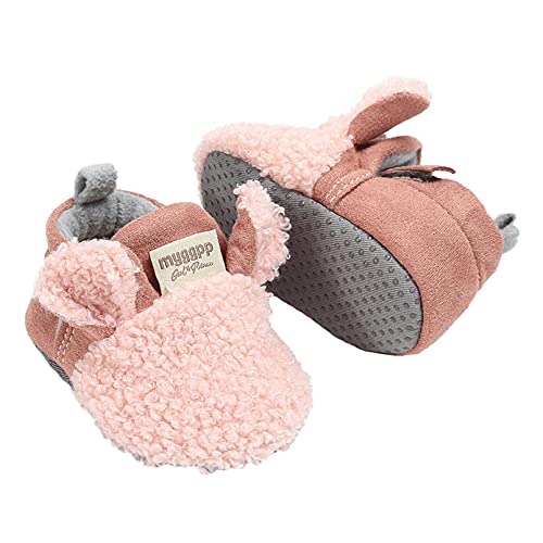 TMEOG Unisex-Baby Neugeborenes Fleece Booties Bio Baumwoll-Futter und rutschfeste Greifer Winterschuhe (0-6 Monate, E_Pink) von TMEOG