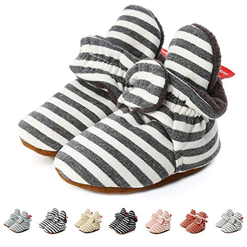 TMEOG Unisex-Baby Neugeborenes Fleece Booties Bio Baumwoll-Futter und rutschfeste Greifer Winterschuhe (12-18 Monate, B_Schwarz/Weiß) von TMEOG