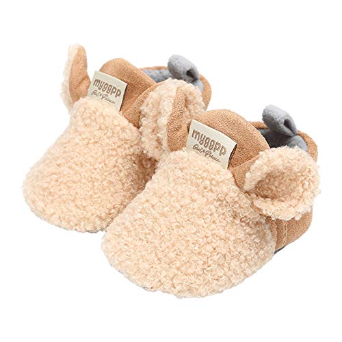 TMEOG Unisex-Baby Neugeborenes Fleece Booties Bio Baumwoll-Futter und rutschfeste Greifer Winterschuhe (6-12 Monate, E_Khaki) von TMEOG