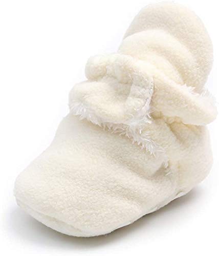 TMEOG Unisex-Baby Neugeborenes Fleece Booties Bio Baumwoll-Futter und rutschfeste Greifer Winterschuhe (A_Weiß, 6_Months) von TMEOG