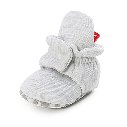 TMEOG Unisex-Baby Neugeborenes Fleece Booties Bio Baumwoll-Futter und rutschfeste Greifer Winterschuhe (G_Hellgrau, 12_Months) von TMEOG