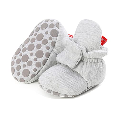 TMEOG Unisex-Baby Neugeborenes Fleece Booties Bio Baumwoll-Futter und rutschfeste Greifer Winterschuhe (G_Hellgrau, 6_Months) von TMEOG