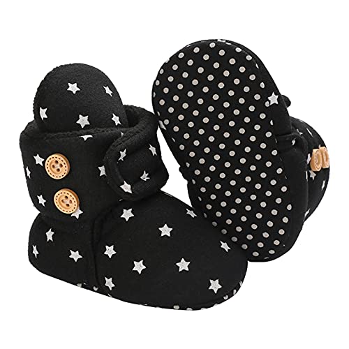 TMEOG Unisex-Baby Neugeborenes Fleece Booties Bio Baumwoll-Futter und rutschfeste Greifer Winterschuhe (Y_Schwarz, 0_Months) von TMEOG