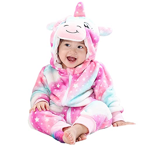 TMEOG Unisex Baby Romper Cute Warm Hase Stich Tier Lange Ärmel Reißverschluss Verdickte Fleece Herbst-Winter Kinderkleidung (0-6 Monate, Z- Sternenklarer Himmel) von TMEOG