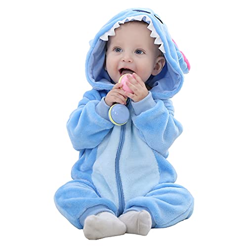 TMEOG Unisex Baby Romper Cute Warm Hase Stich Tier Lange Ärmel Reißverschluss Verdickte Fleece Herbst-Winter Kinderkleidung (110 cm (24-30 Monate), Stich) von TMEOG