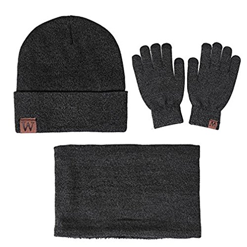 TMEOG Wintermütze Herren Mütze Schal Handschuh-Sets, Touchscreen Handschuhe Beanie Warme Mütze Strickmütze Winterschal Herren mit Fleecefutter (Grau) von TMEOG