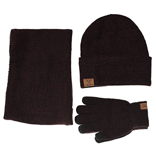 TMEOG Wintermütze Herren Mütze Schal Handschuh-Sets, Touchscreen Handschuhe Beanie Warme Mütze Strickmütze Winterschal Herren mit Fleecefutter (Rot) von TMEOG