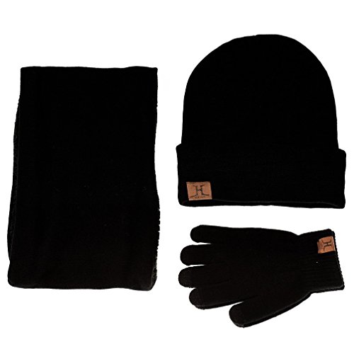 TMEOG Wintermütze Herren Mütze Schal Handschuh-Sets, Touchscreen Handschuhe Beanie Warme Mütze Strickmütze Winterschal Herren mit Fleecefutter (Schwarz) von TMEOG