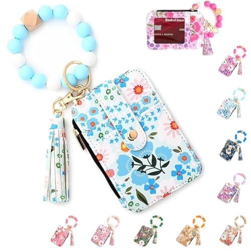TMFGLERI Yum2000 Boho-Armband mit Blumenmuster, Damen-Perlen-Geldbörse im Boho-Stil, mit Kartenfächern, Kreditkartenetui (Light Blue) von TMFGLERI