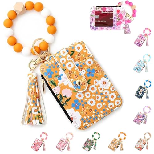 TMFGLERI Yum2000 Boho-Armband mit Blumenmuster, Damen-Perlen-Geldbörse im Boho-Stil, mit Kartenfächern, Kreditkartenetui (Yellow) von TMFGLERI