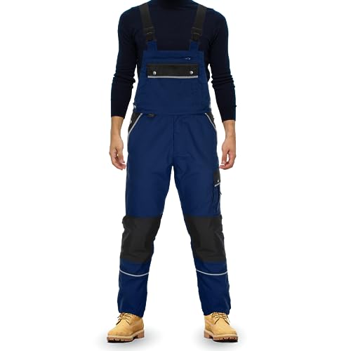 TMG® | Lange Arbeitslatzhose Herren, Latzhose mit Kniepolstertaschen Cordura, Arbeitshose mit viel Stauraum | Navy 50 von TMG INTERNATIONAL Textile Management Group