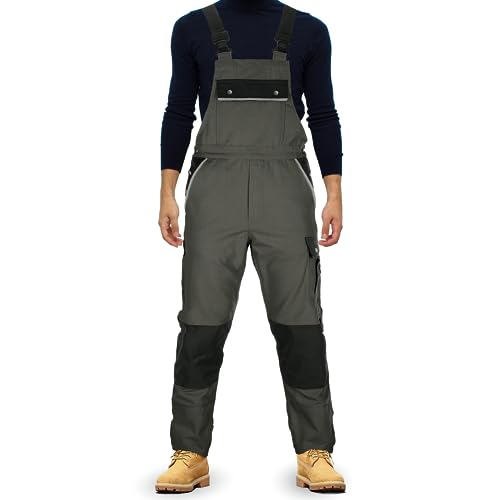 TMG® | Lange Arbeitslatzhose Herren, Graue Latzhose mit Kniepolstertaschen aus Cordura, viel Stauraum, robust | 26 von TMG INTERNATIONAL Textile Management Group