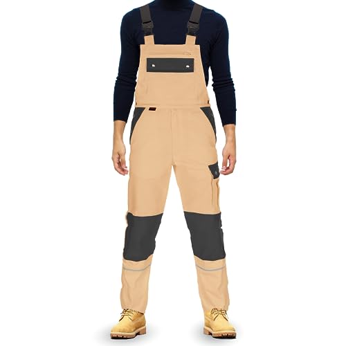 TMG® | Lange Arbeitslatzhose Herren, Beige Latzhose mit Kniepolstertaschen aus Cordura, viel Stauraum, robust | 42 von TMG INTERNATIONAL Textile Management Group