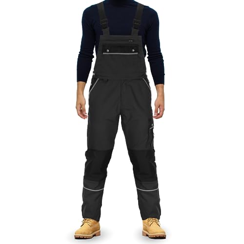 TMG® | Lange Arbeitslatzhose Herren, Schwarze Latzhose mit Kniepolstertaschen aus Cordura, viel Stauraum, robust | 26 von TMG INTERNATIONAL Textile Management Group