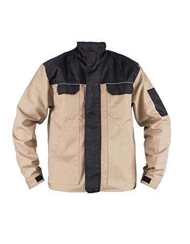 TMG® Arbeitsjacke für Männer, multifunktionale Bundjacke mit reflektierenden Streifen Khaki L von TMG INTERNATIONAL Textile Management Group